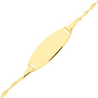Gourmette Plaque Ovale et Maille Singapour en Or Jaune 375, Longueur de 12 à 14 cm, Largeur 1,00 mm - Bambins