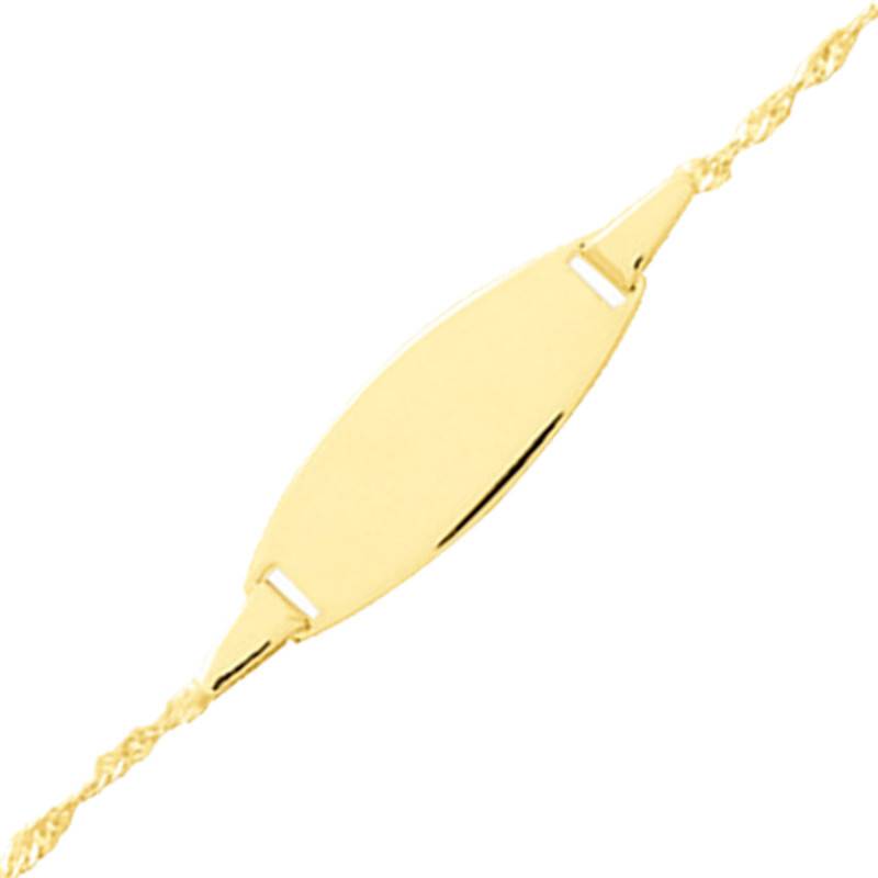 375 Yellow Gold Oval Baby ID Bracelet with Singapore Chain, Length 12 cm to 14 cm, Width 1 mm - Bambins