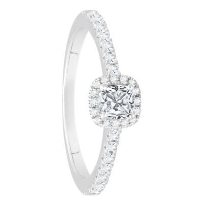Bague Diamant Coussin 0,30 ct GIA et son Pavage en Or Blanc 750 - Divine