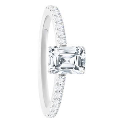 Bague Diamant Radiant 0,70 ct GIA, Pavage en Or Blanc 750 - Divine