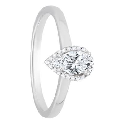Bague Diamant Poire 0,70 ct GIA et son Halo en Or Blanc 750 - Divine