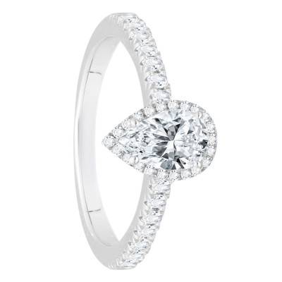 Bague Diamant Poire 0,70 ct GIA et son Pavage en Or Blanc 750 - Divine