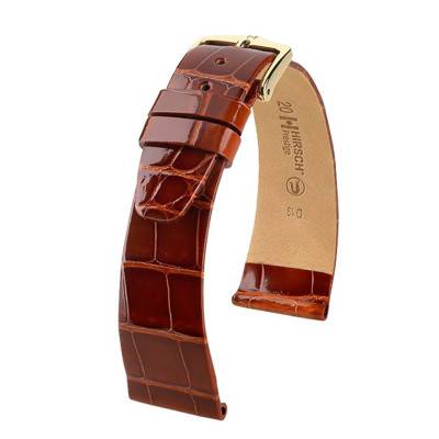 Bracelet de montre Prestige cuir exotique brun or 02207170 - Hirsch