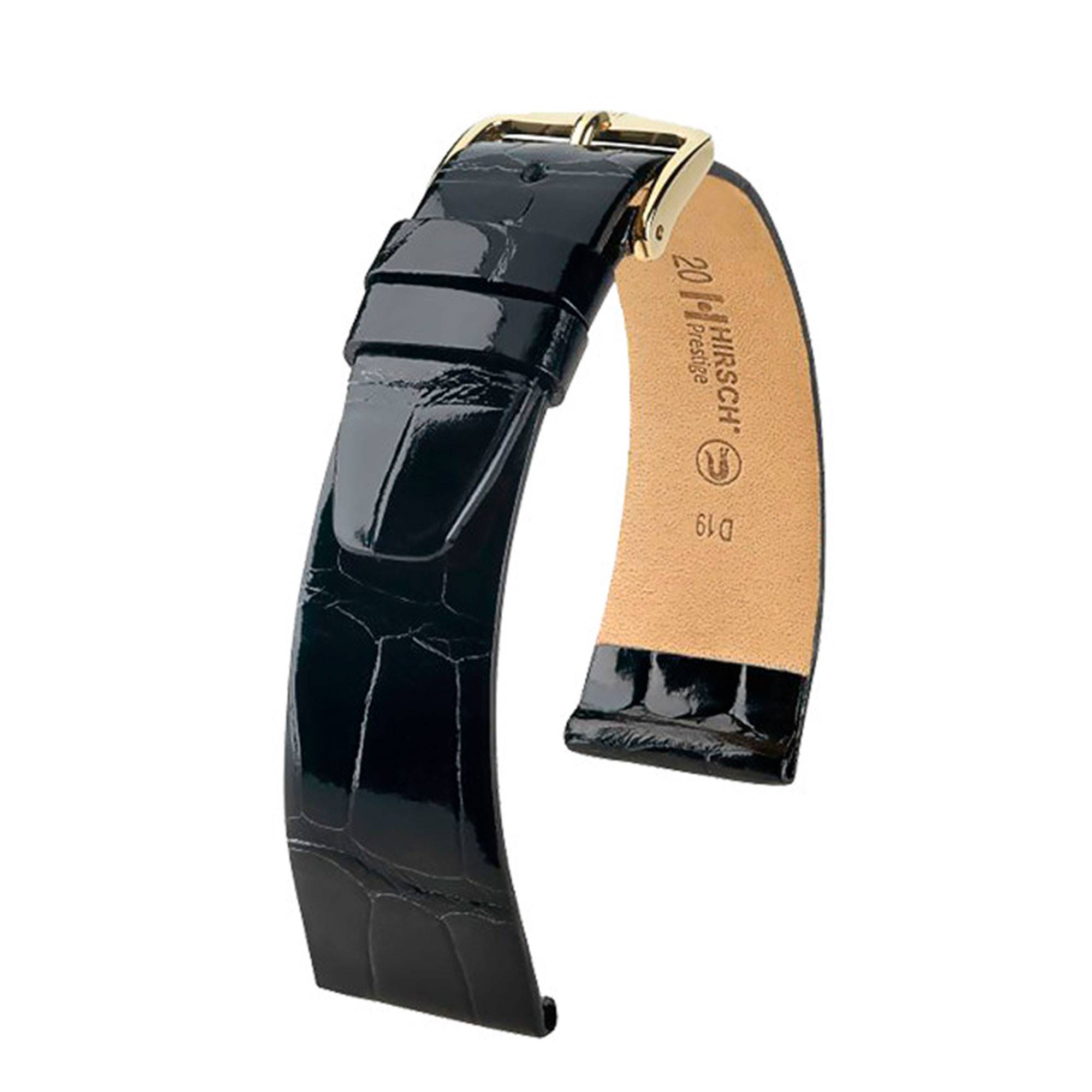 Bracelet De Montre En Cuir Véritable Noir – Largeur 16 Mm, Boucle Dorée, Neuf Sans étiquette