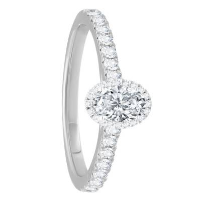 Bague Diamant Ovale 0,50 ct GIA et son Halo en Or Blanc 750 - Divine