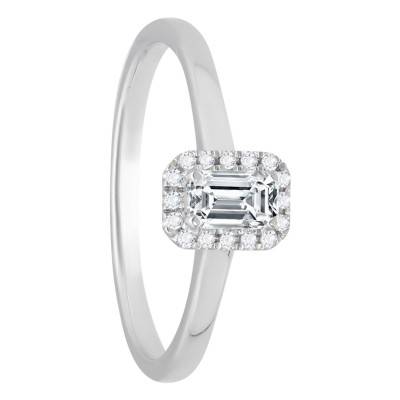 Bague Diamant Radiant 0,30 ct GIA et son Halo en Or Blanc 750 - Divine