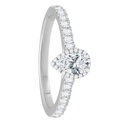 Bague Diamant Poire 0,50 ct GIA et son Halo en Or Blanc 750 - Divine