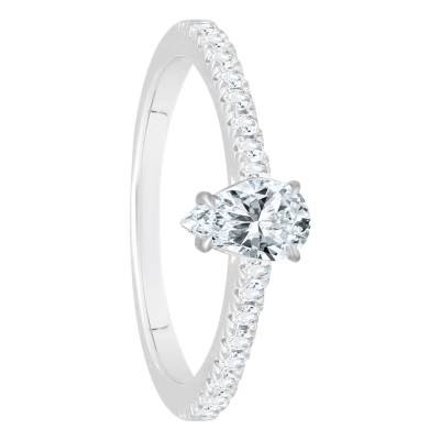 Bague Diamant Poire 0,70 ct GIA et Pavage en Or Blanc 750 - Divine