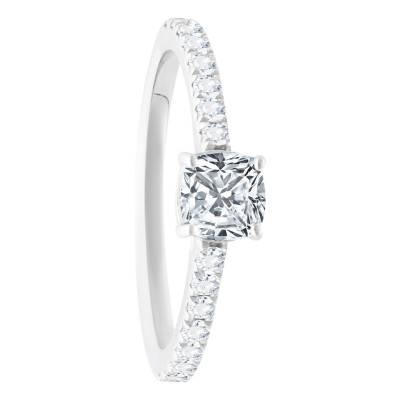Bague Diamant Coussin 0,70 ct GIA, Pavage Or Blanc 750 - Divine