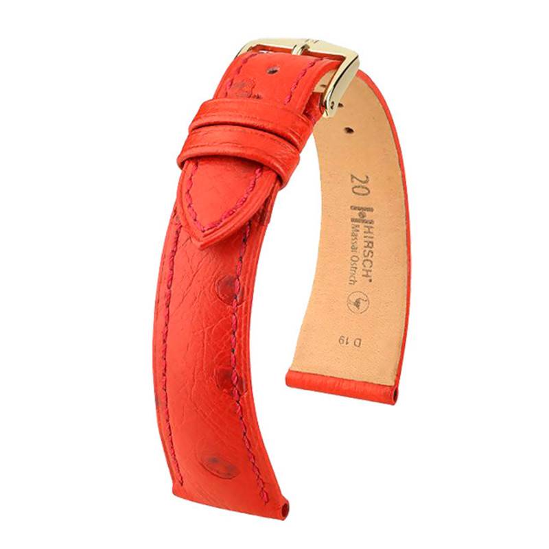 Red Massai Ostrich Leather Strap 046220 14mm to 22mm - Hirsch