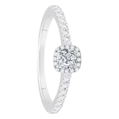 Bague Diamant Coussin 0,25 ct et son Halo en Or Blanc 750 - Divine
