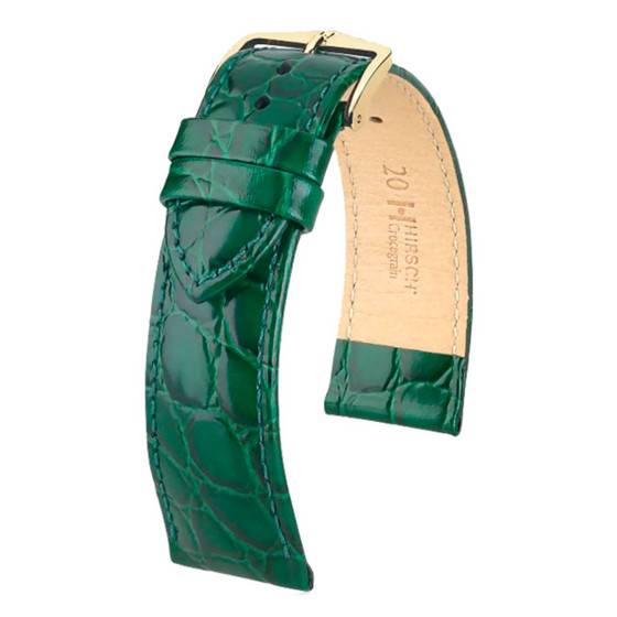 Bracelet De Montre Hirsch Crocograin Vert Taille 16 - En Cuir Neuf, Remplacement Idéal