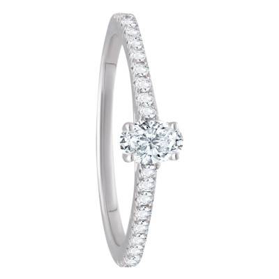 Bague Diamant Ovale 0,25 ct et son Pavage en Or Blanc 750 - Divine