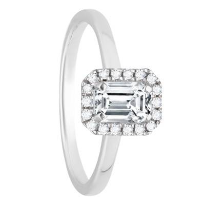 Bague Diamant Radiant 0,70 ct GIA et son Halo en Or Blanc 750 - Divine