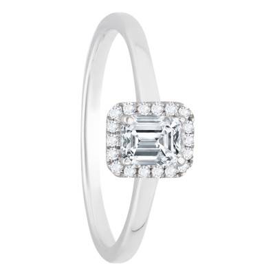 Bague Diamant Radiant 0,50 ct GIA, Halo en Or Blanc 750 - Divine