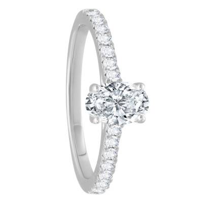 Bague Diamant Ovale 0,50 ct GIA et son Pavage en Or Blanc 750 - Divine