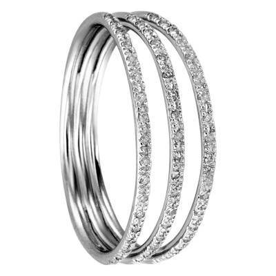 Bague Triple Serti Or Blanc 750 et Diamants - Divine