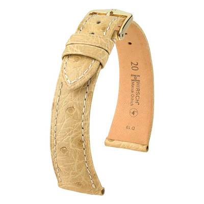 Hirsch Massai Ostrich Solid Beige Watch Strap 0426290 - Hirsch