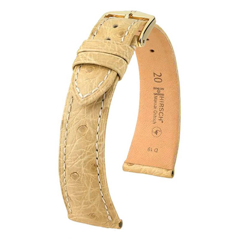 Hirsch Massai Ostrich Solid Beige Watch Strap 0426290 - Hirsch