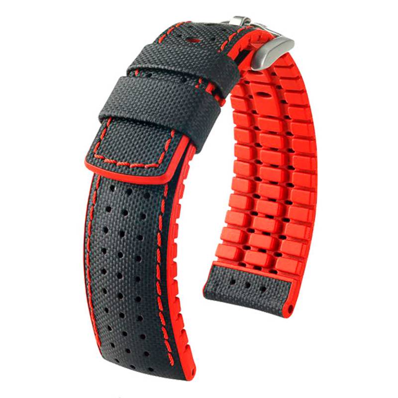 Hirsch Robby Black - Red / Silver Watch Strap 091 20 94 0 50 - Hirsch