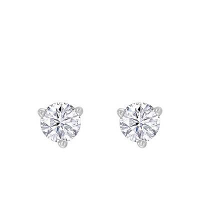 750 White Gold & HP1 Diamond 3-Prong Stud Earrings - Divine
