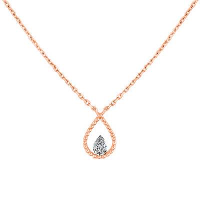 Collier Palline, Diamant poire 0,10 carat FSI et Or Rose 750, Longueur 40 cm - Divine