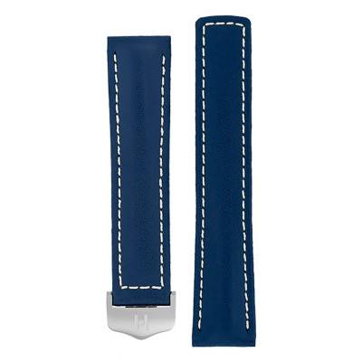 Bracelet de montre Speed Selection Calfskin Bleu / Blanc 07402481 sans boucle - Hirsch