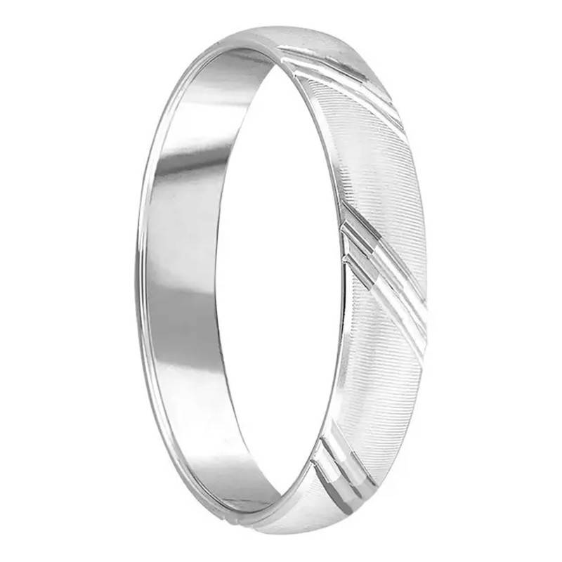 750/1000 White Gold Standard Half-Dome Salsa Wedding Ring, 4 mm Width - Fair'Belle
