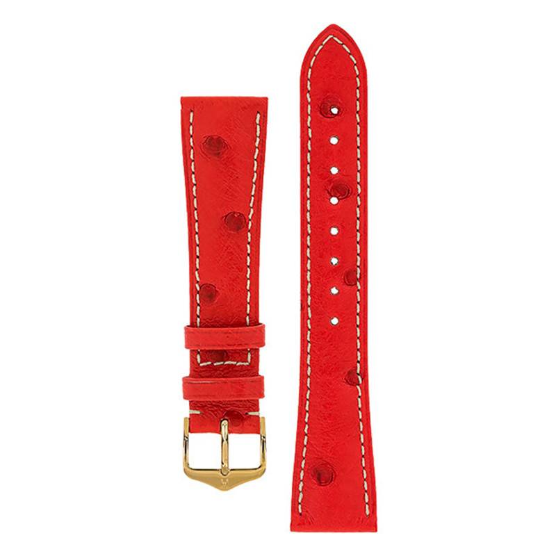 Red White Ostrich Massai Selection Leather Strap 046221 14mm to 22mm - Hirsch