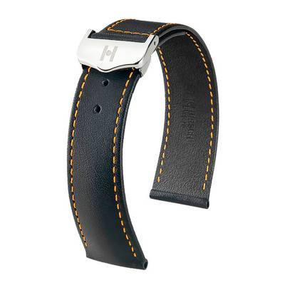 Bracelet Cuir Voyager Selection Calfskin Noir Orange 07175453 20mm à 22mm (sans boucle) - Hirsch