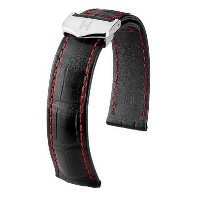 Bracelet Cuir Speed Alligator Noir/Rouge 07507458 19mm à 22mm - Hirsch