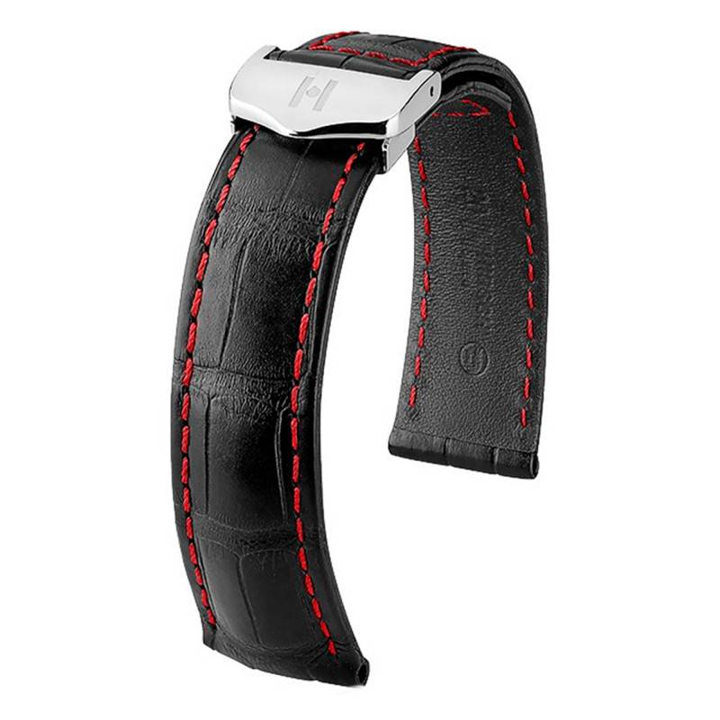 Black/Red Alligator Speed Leather Strap 07507458 19mm to 21mm - Hirsch