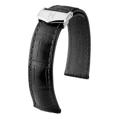 Bracelet Cuir Speed Alligator Noir Mat 07407459 - Hirsch