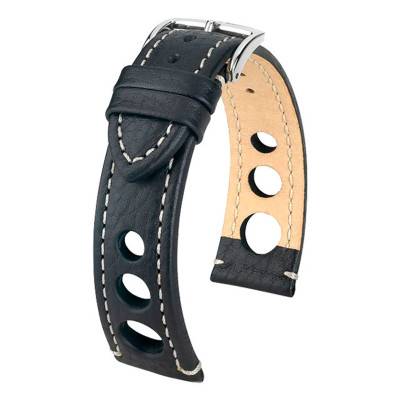 Black / White Buffalo Calfskin Rally Watch Strap 051 02 0 51 - Hirsch