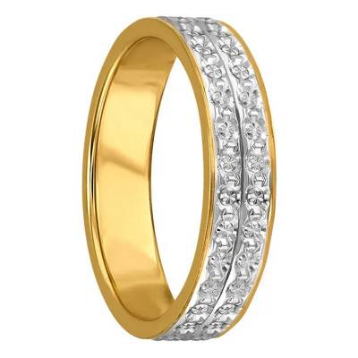 Alliance Ruban Standard Amour en 2 Ors 375 & Double Rails de Diamants, Largeur 4,5 mm - Gaïa