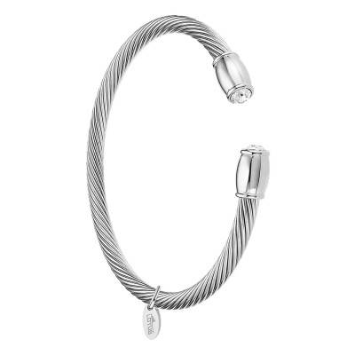 Bracelet Jonc Torsadé Lotus Style Pierres Blanches en Acier, 61 mm - LS2249-2/1 - Lotus