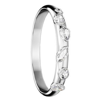 Rhodium-Plated Metal & White Crystals Dextera Bangle, Length 16 cm - 5671193 - Swarovski