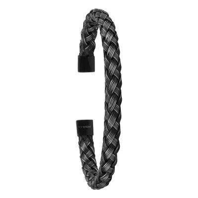 Jonc Evan Acier & PVD Noir, Diamètre 6,50 cm, Largeur 8 mm - Phebus