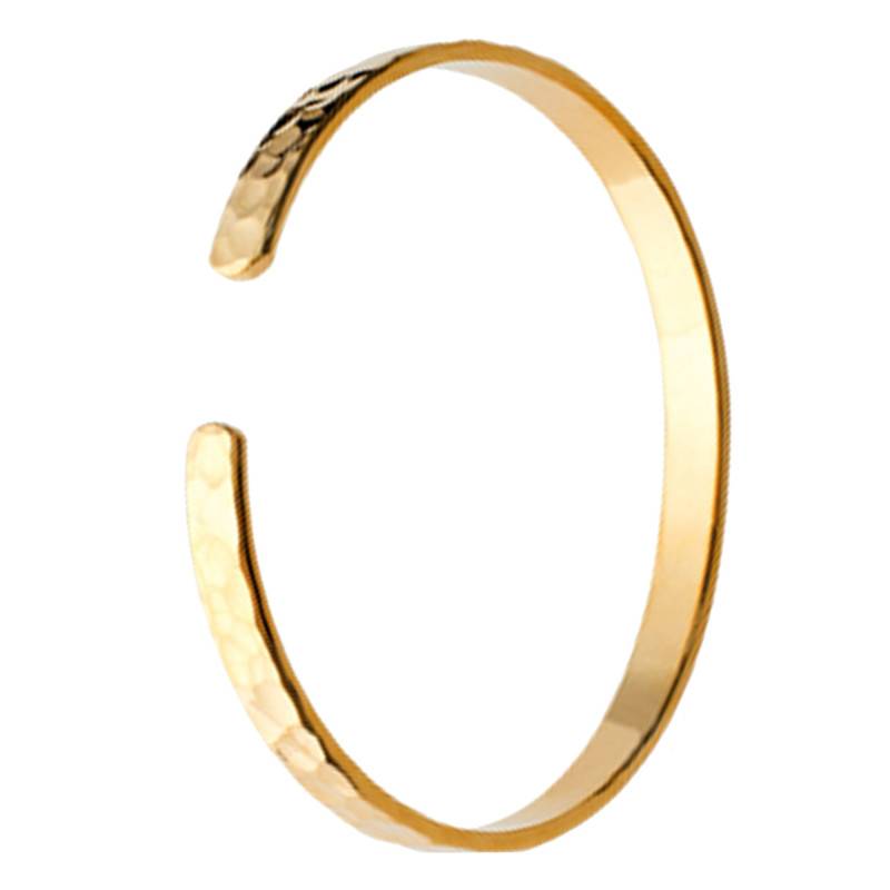 750 Yellow Gold-Plated Hammered Open Bangle, Diameter 56 mm, Width 5 mm - Naïades