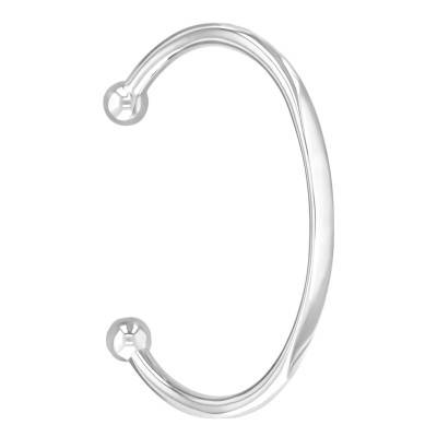925 Silver Round Wire Open Bangle Bracelet with Ball Ends, Diameter 3.80 cm, Width 3 mm - Artemis