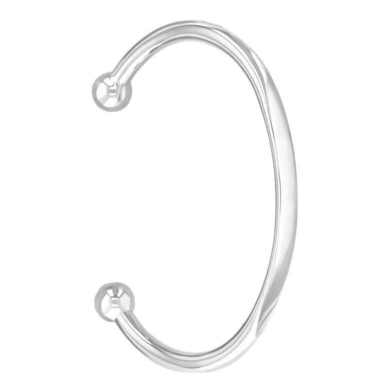 925 Silver Round Wire Open Bangle Bracelet with Ball Ends, Diameter 3.80 cm, Width 3 mm - Artemis