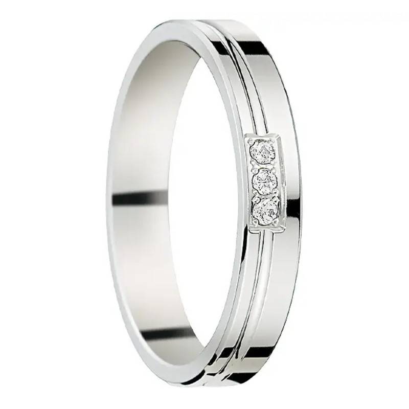 Alliance Ruban Standard Minho en Or Blanc 375 & Diamants, Largeur 3,50 mm - Fair'Belle