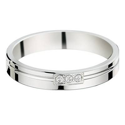 Alliance Ruban Standard Minho en Or Blanc 375 & Diamants, Largeur 3,50 mm - Fair'Belle