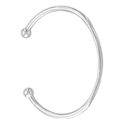 925 Silver Round Wire Open Bangle Bracelet with Ball Ends, Diameter 5.50 cm, Width 3 mm - Artemis