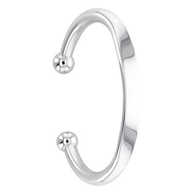 925 Silver Open Bangle with Ball Ends, Diameter 72 mm, Width 6 mm - Artemis