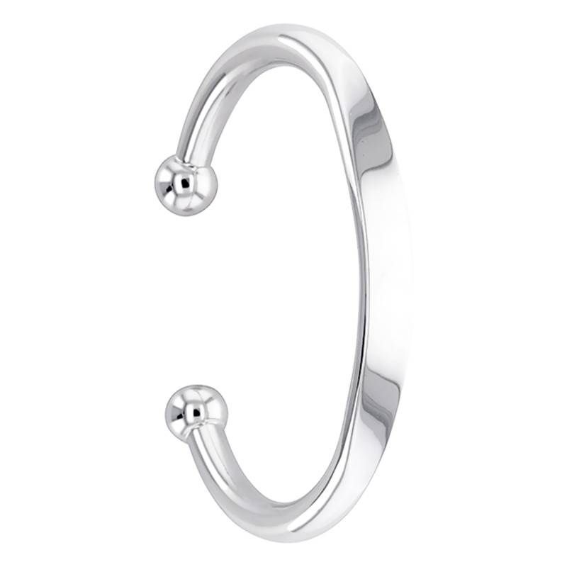 925 Silver Open Bangle with Ball Ends, Diameter 72 mm, Width 6 mm - Artemis