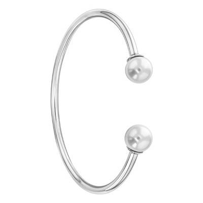 925/1000 Silver & 9/10 mm Freshwater Pearl Open Bangle, Length 16 cm to 17 cm, Width 3 mm - Négoce-îles