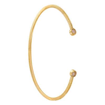 Bracelet jonc ouvert perlé, quartz rose et plaqué or, Diamètre 58 mm - Naïades