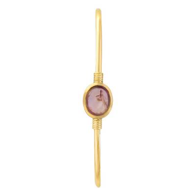 Bracelet jonc ouvert, quartz rose et plaqué or, Diamètre 58 mm - Naïades