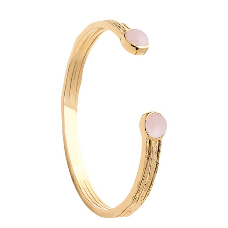Rosa Open Bangle Yellow Gold-Plated & Rose Quartz, 58 mm Diameter - Ana & Cha